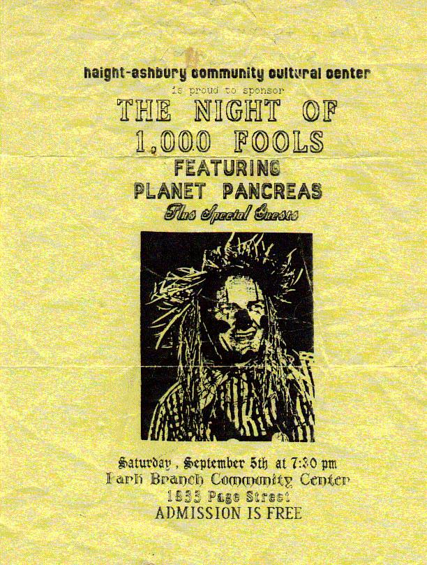 Poster from the Planet Pancreas Haight Ashbury Concert, featuring Jack